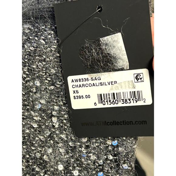 ATM NWT Charcoal Gray Sequin Button Cardigan Sweater Long Sleeve V-Neck Size XS - Picture 7 of 9